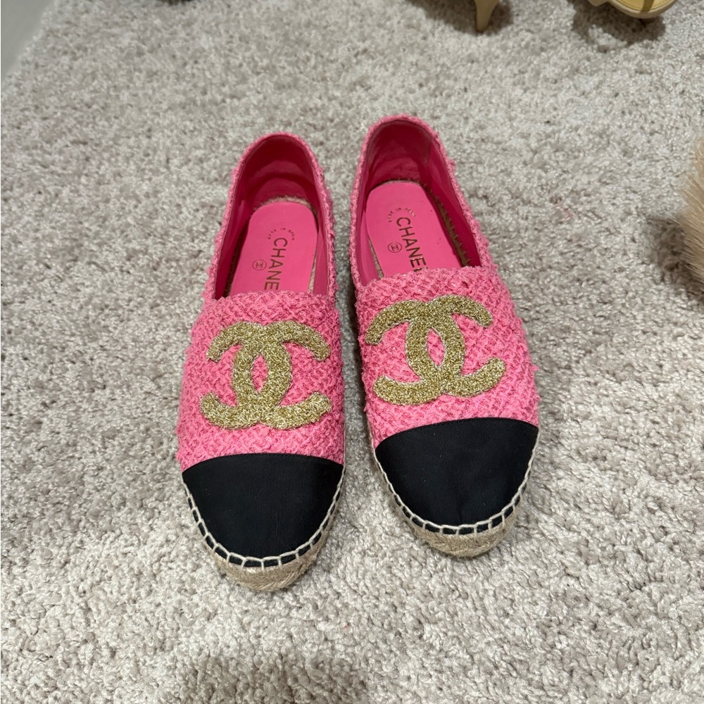 Chanel Pink and Black Espadrilles